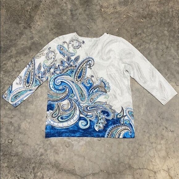 Alfred Dunner Blue/Gray quarter Sleeve Sweater Micro-Suede Pant Set - Picture 9 of 13